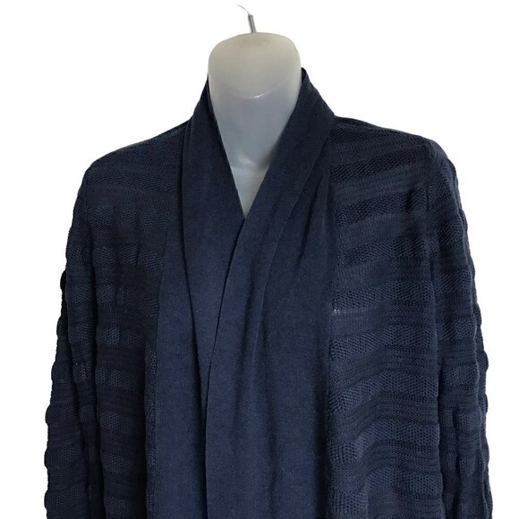 Lucky Brand Navy  Blue Semi Sheer Knitted Open Cardigan Size M - Picture 3 of 6
